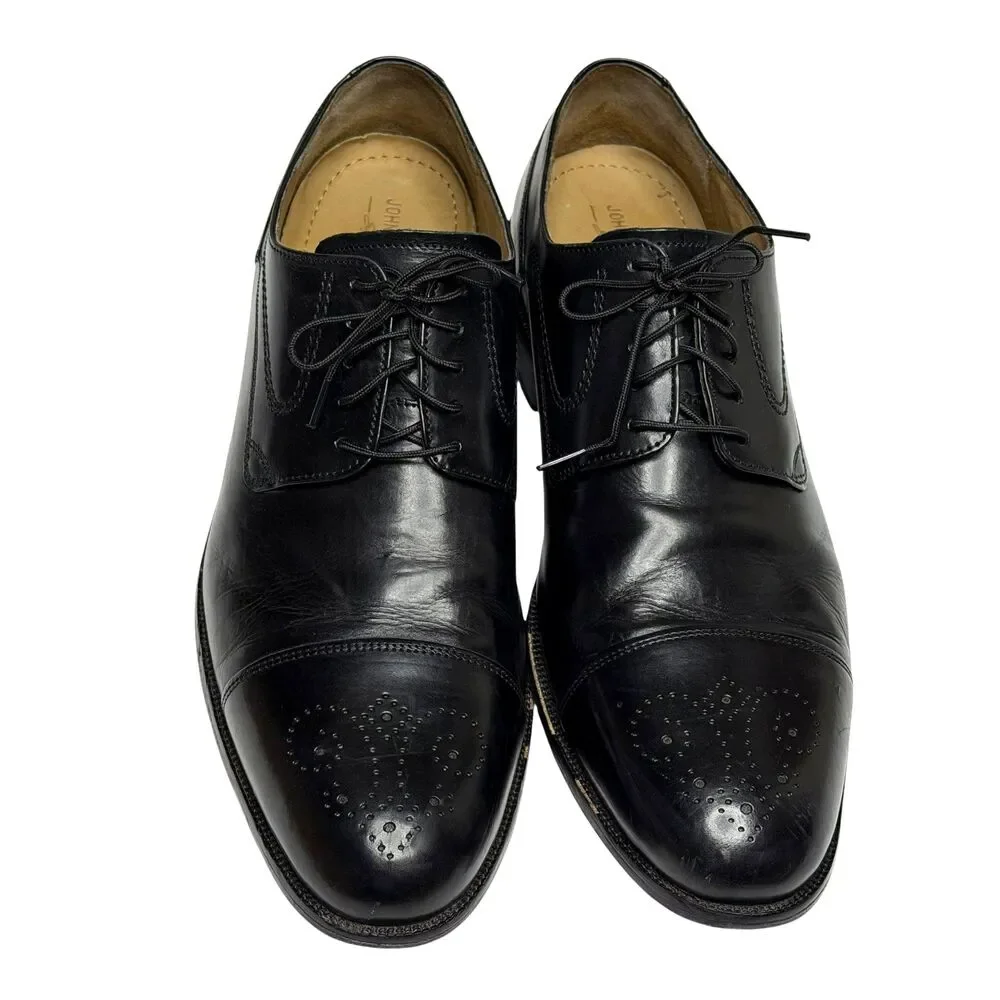 Johnston & Murphy Stratton Cap Toe Calf Skin Oxford Brogue Shoe Black 11.5